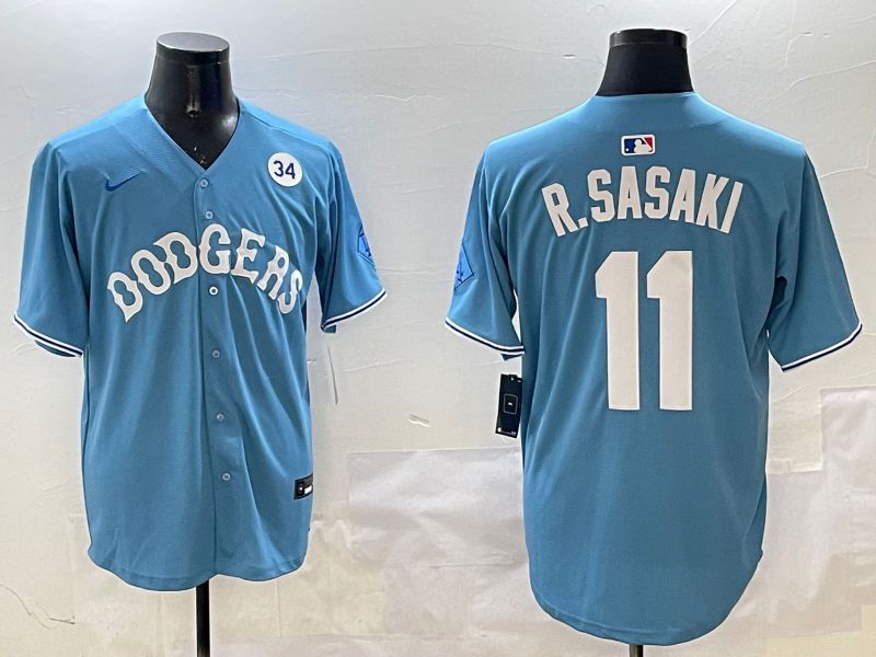 Men Los Angeles Dodgers #11 R.Sasaki Light Blue Joint Name 2025 Nike MLB Jersey style 5->los angeles dodgers->MLB Jersey